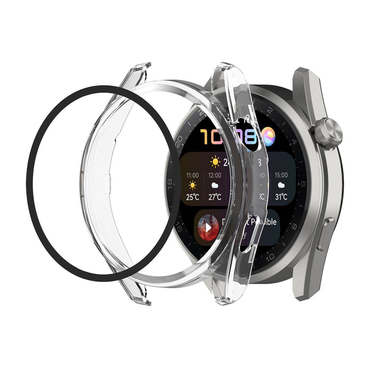 Für Huawei Watch 3 Pro 2 in 1 Shockproof Hart Uhr Tasche Etuis Hülle Cover + H9 Hart Glas Transparent