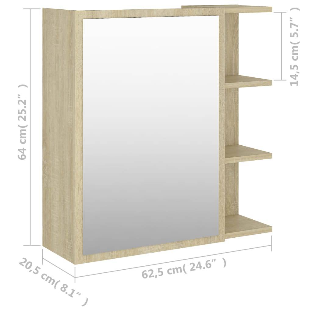 vidaXL Bad-Spiegelschrank Sonoma-Eiche 62,5x20,5x64 cm Holzwerkstoff