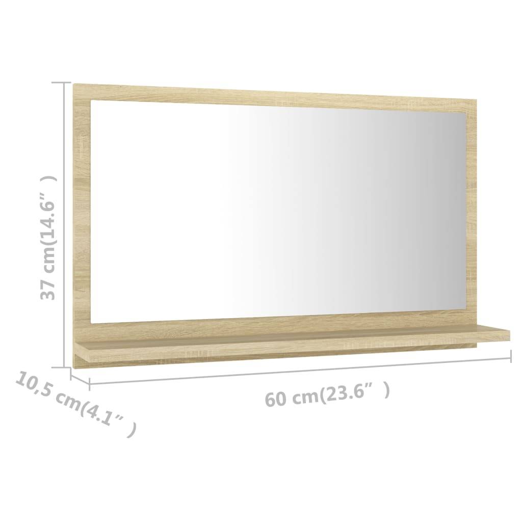 vidaXL Badspiegel Sonoma-Eiche 60x10,5x37 cm Holzwerkstoff