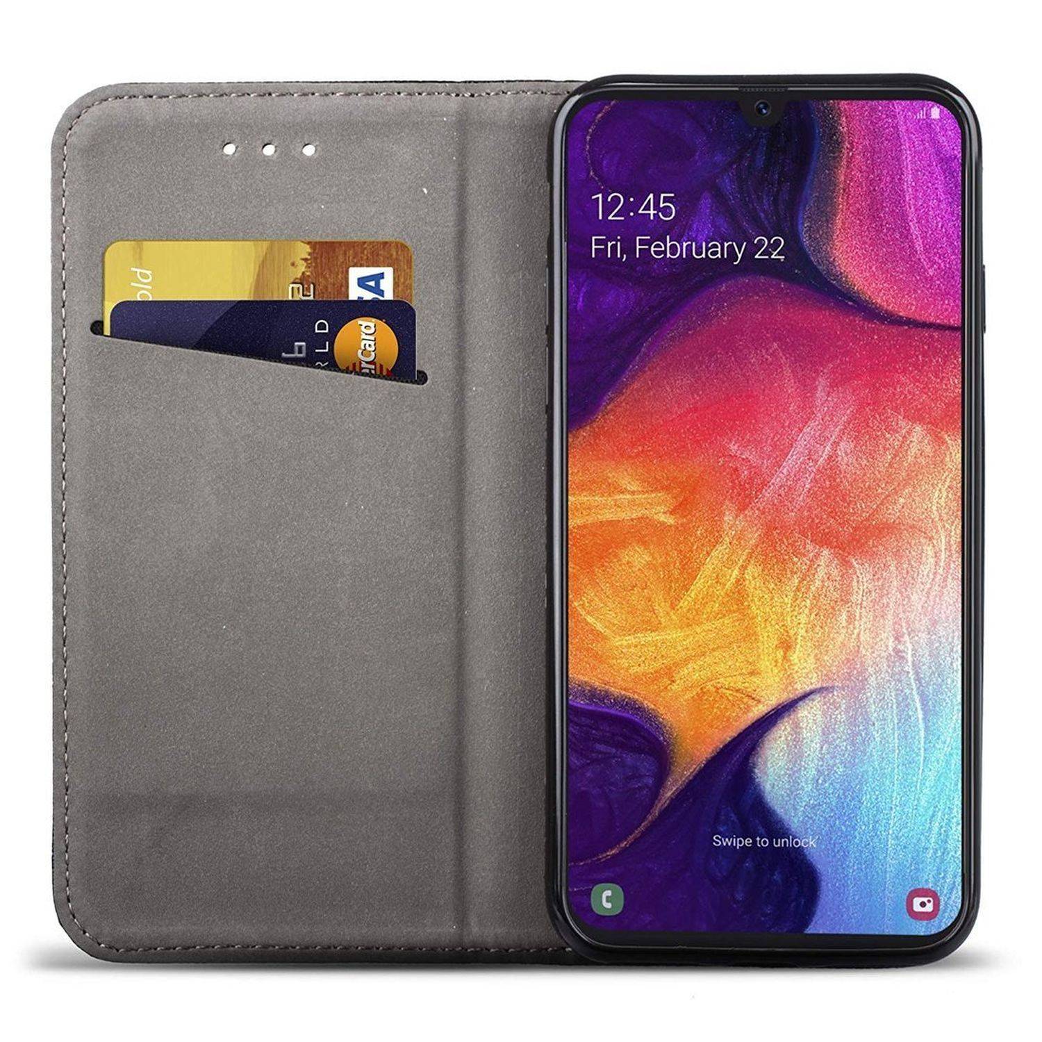 Buch Tasche "Smart" kompatibel mit Samsung Galaxy M13 4G Handy Hülle Schutzhülle mit Standfunktion, Kartenfach Schwarz