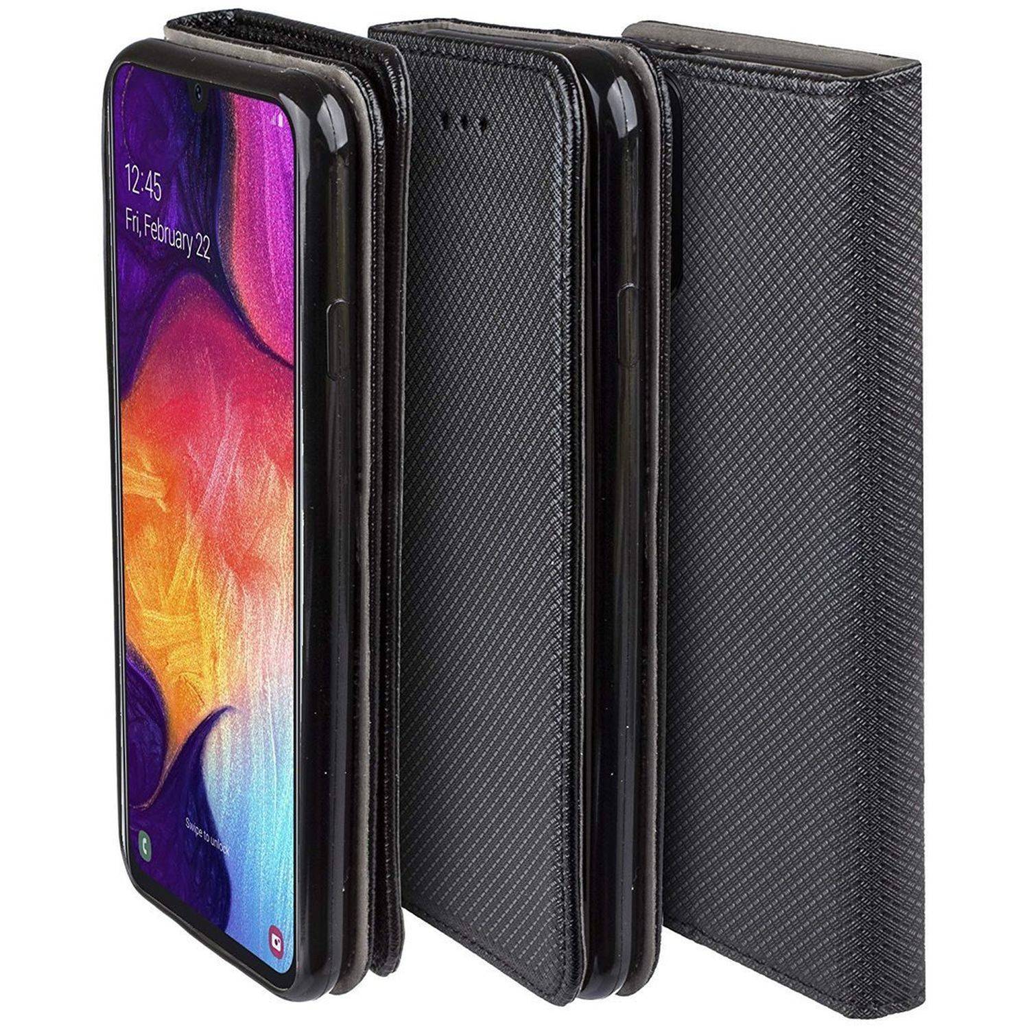 Buch Tasche "Smart" kompatibel mit Samsung Galaxy M13 4G Handy Hülle Schutzhülle mit Standfunktion, Kartenfach Schwarz