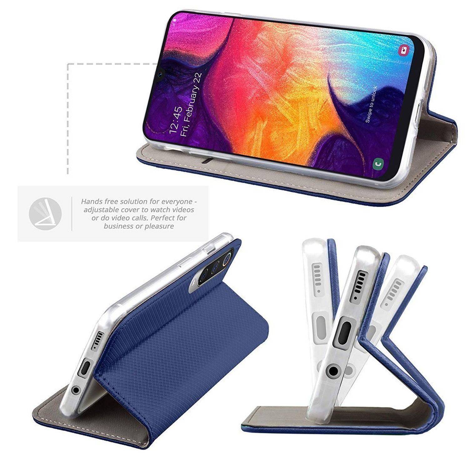 Buch Tasche "Smart" kompatibel mit Samsung Galaxy M13 4G Handy Hülle Schutzhülle mit Standfunktion, Kartenfach Blau