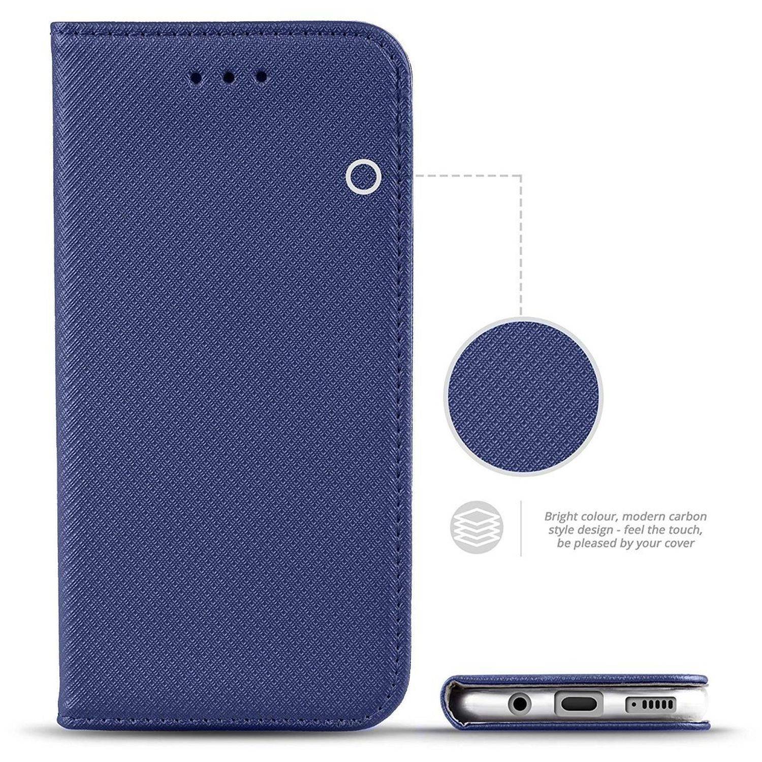 Buch Tasche "Smart" kompatibel mit Samsung Galaxy M13 4G Handy Hülle Schutzhülle mit Standfunktion, Kartenfach Blau