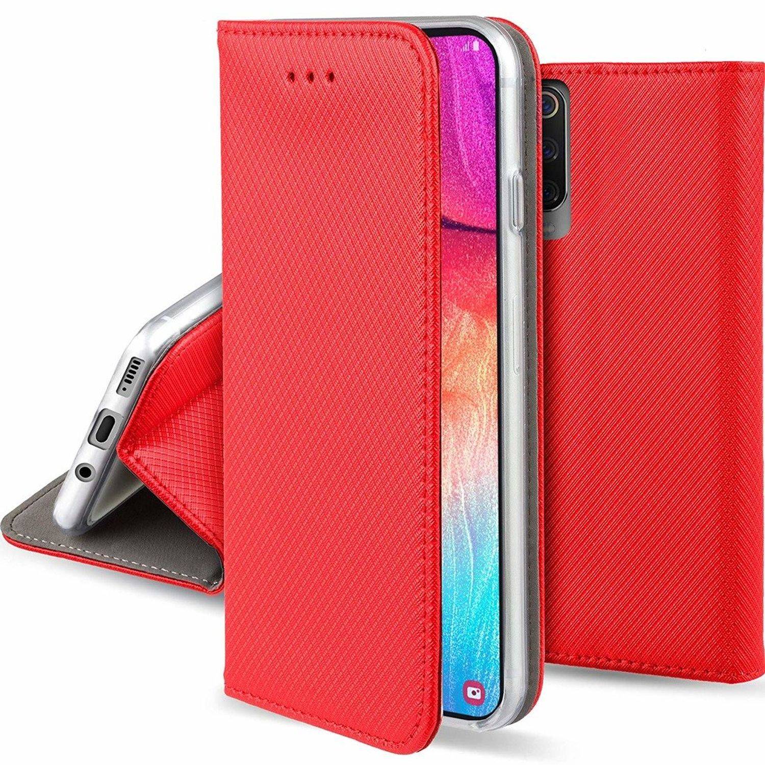 Buch Tasche "Smart" kompatibel mit Samsung Galaxy Xcover 6 Pro Handy Hülle mit Standfunktion, Kartenfach Rot