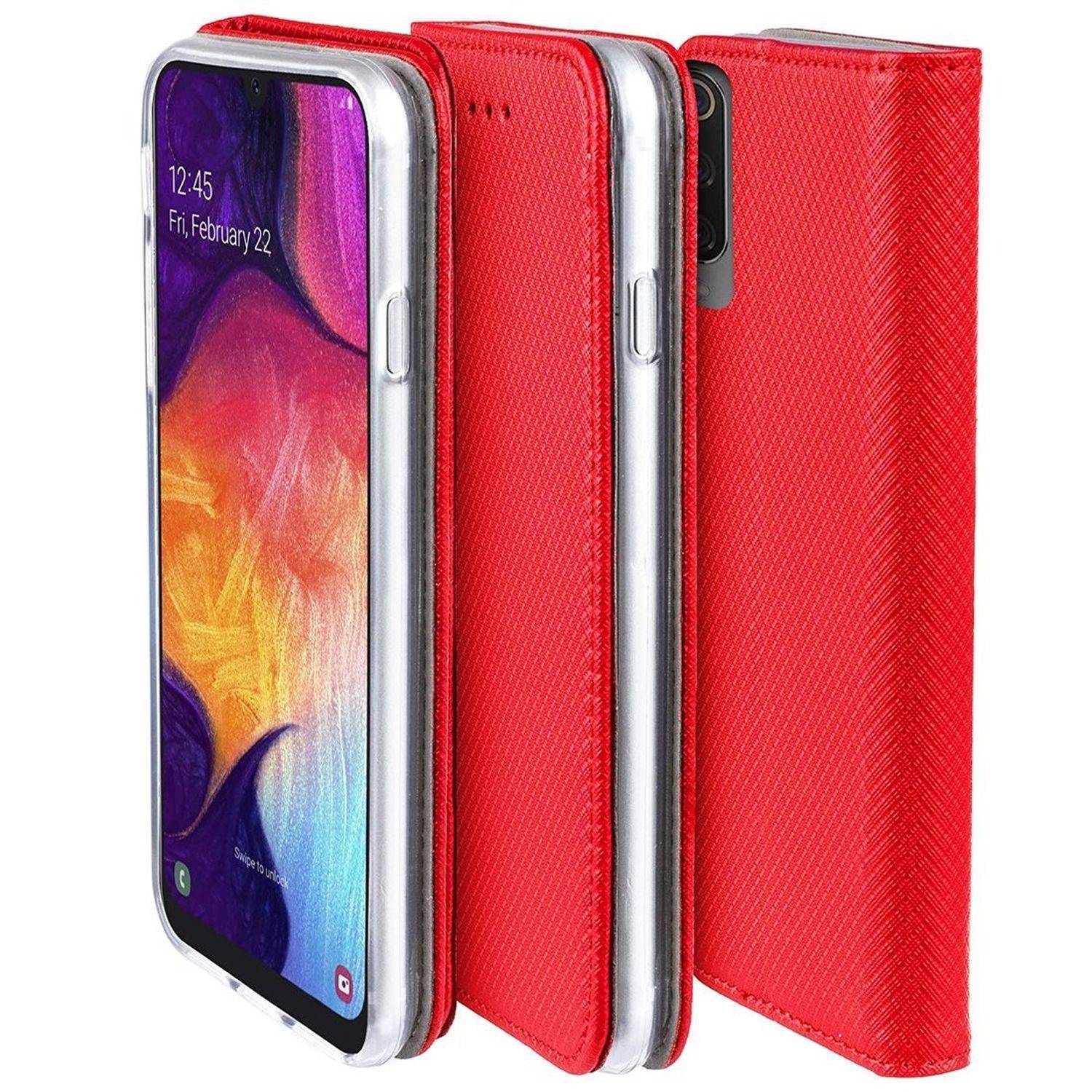 Buch Tasche "Smart" kompatibel mit Samsung Galaxy Xcover 6 Pro Handy Hülle mit Standfunktion, Kartenfach Rot