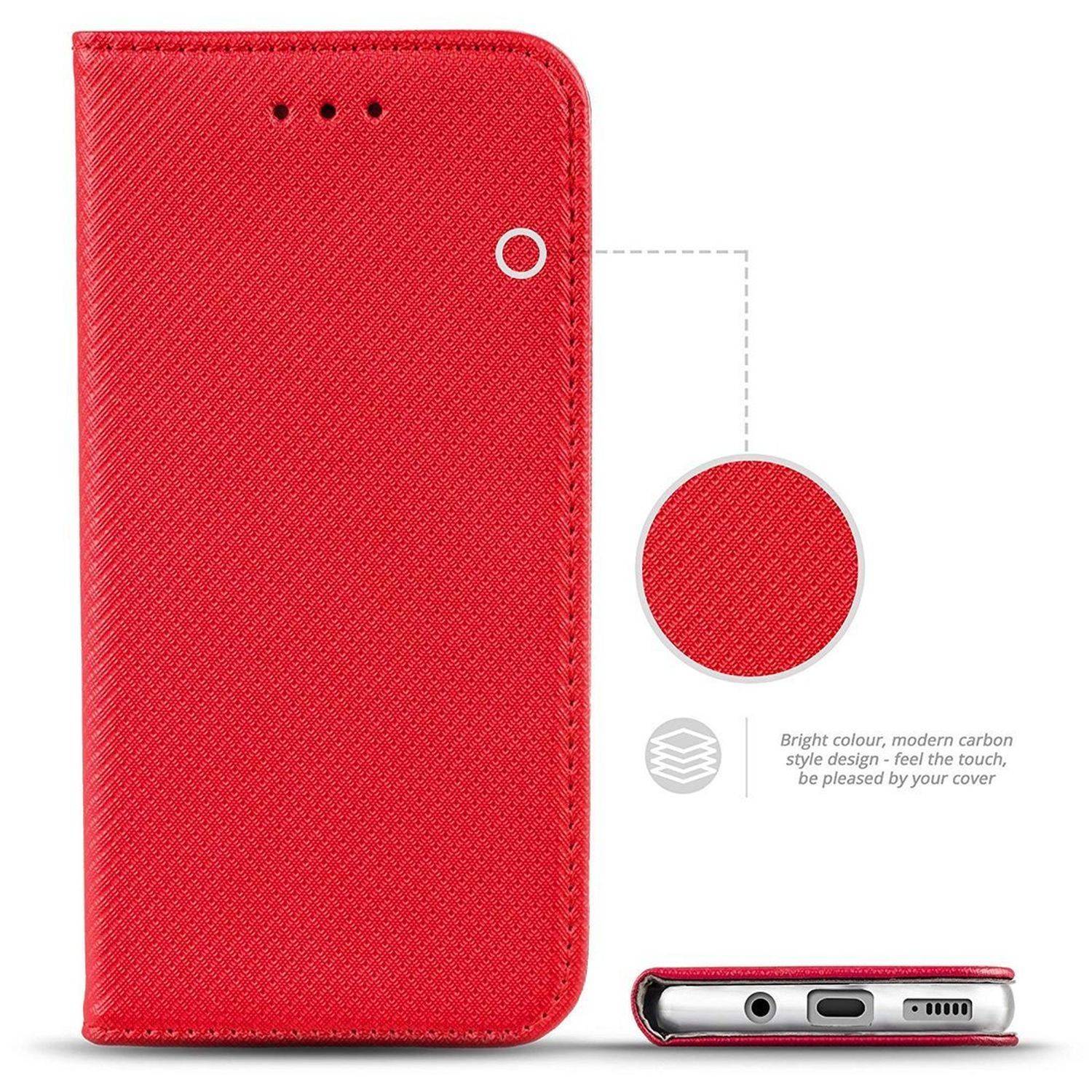 Buch Tasche "Smart" kompatibel mit Samsung Galaxy Xcover 6 Pro Handy Hülle mit Standfunktion, Kartenfach Rot