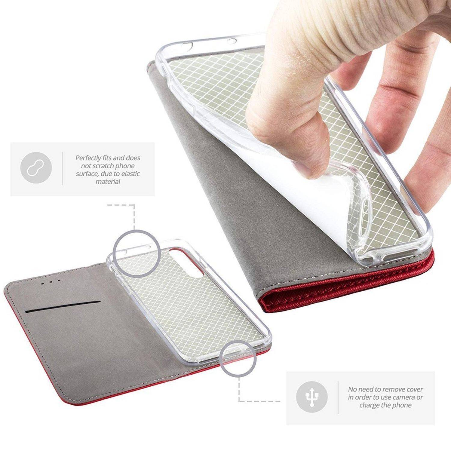 Buch Tasche "Smart" kompatibel mit Samsung Galaxy Xcover 6 Pro Handy Hülle mit Standfunktion, Kartenfach Rot