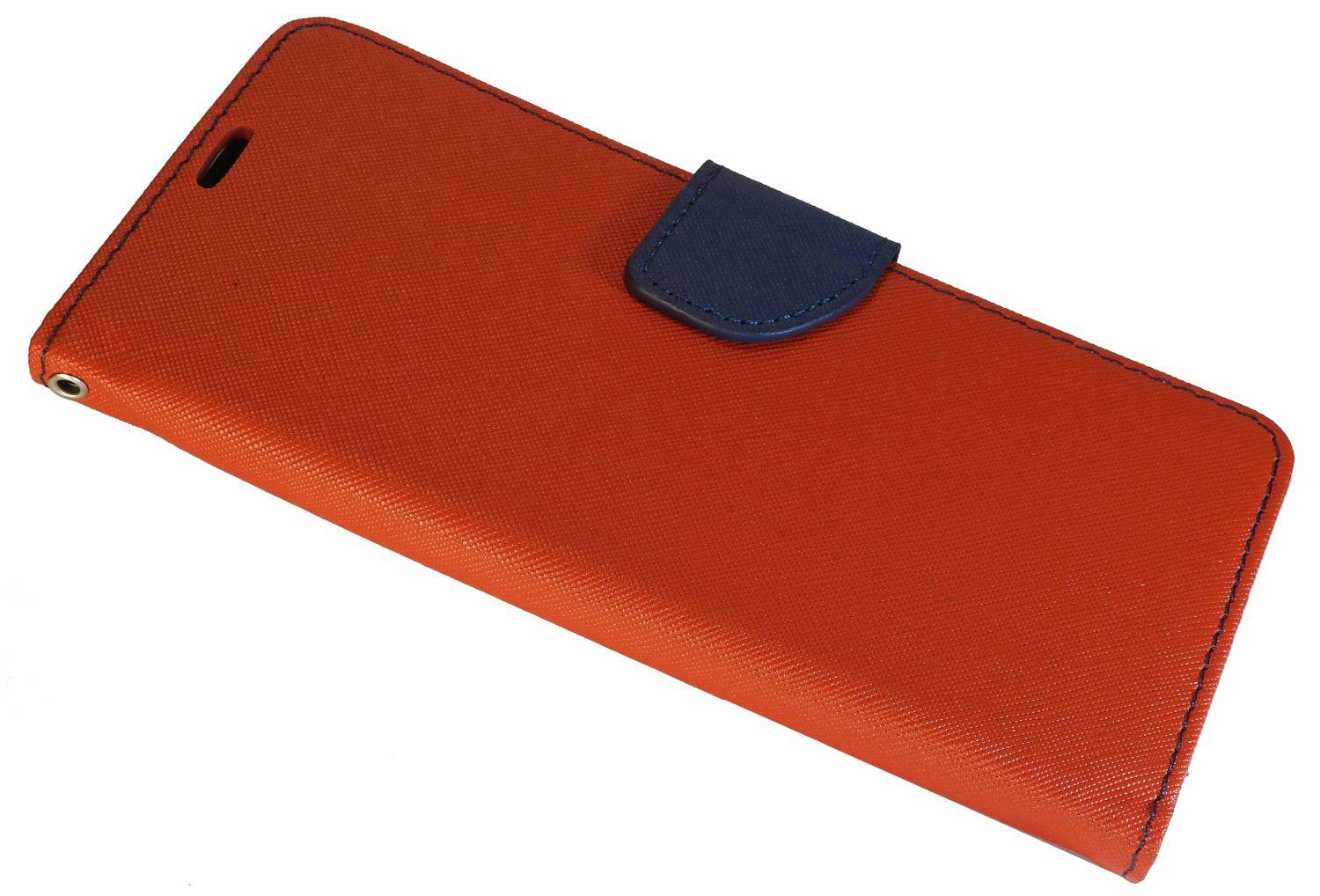 Buch Tasche "Fancy" kompatibel mit iPhone 14 Handy Hülle Schutzhülle mit Standfunktion, Kartenfach Rot-Blau