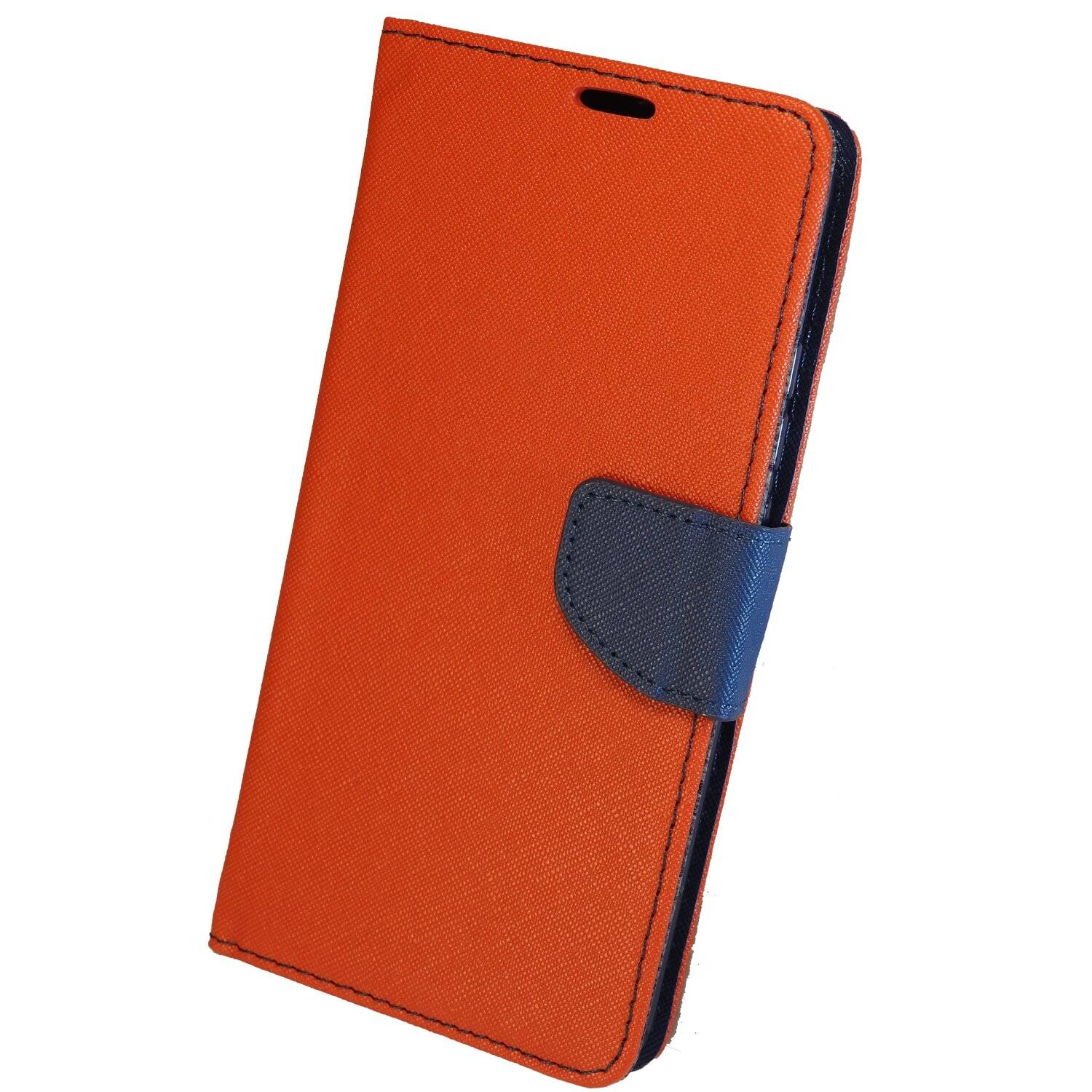 Buch Tasche "Fancy" kompatibel mit iPhone 14 Plus Handy Hülle Schutzhülle mit Standfunktion, Kartenfach Rot-Blau