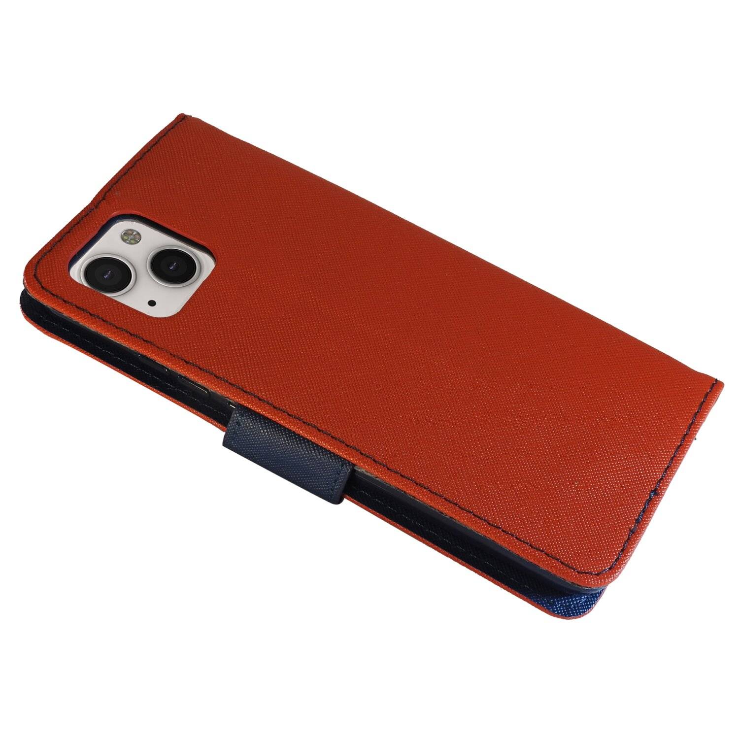 Buch Tasche "Fancy" kompatibel mit iPhone 14 Plus Handy Hülle Schutzhülle mit Standfunktion, Kartenfach Rot-Blau