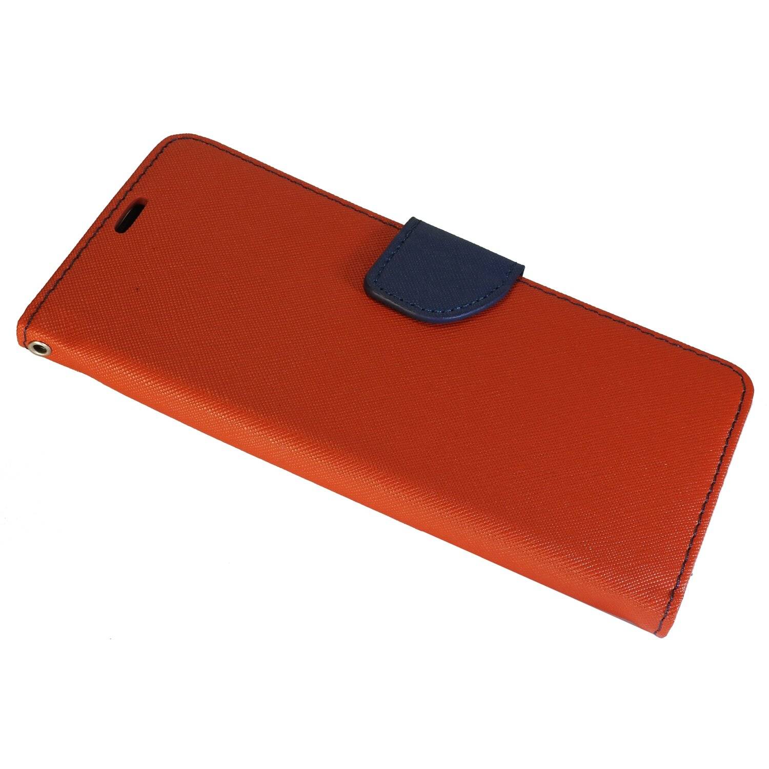 Buch Tasche "Fancy" kompatibel mit iPhone 14 Plus Handy Hülle Schutzhülle mit Standfunktion, Kartenfach Rot-Blau