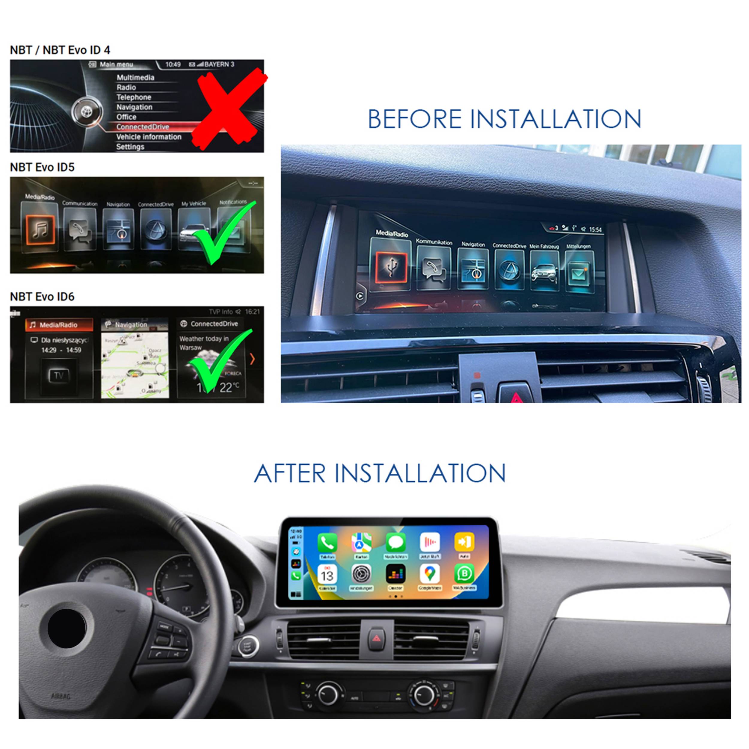 Für BMW X3 X4 F25 F26 EVO 12" Touchscreen Android GPS Navigation USB Carplay