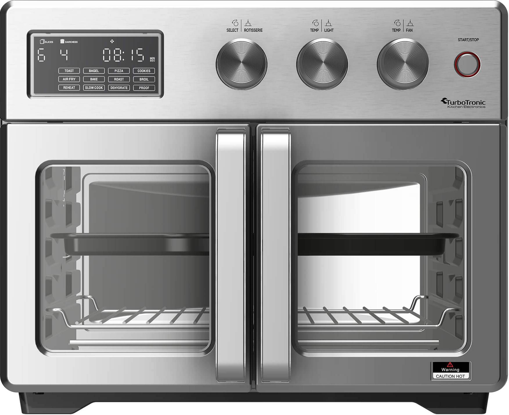 TurboTronic digitaler Heißluftofen - XXL 32 Liter mit Drehspieß 4in1 Mini Backofen & Power Heißluftfritteuse Airfryer silber