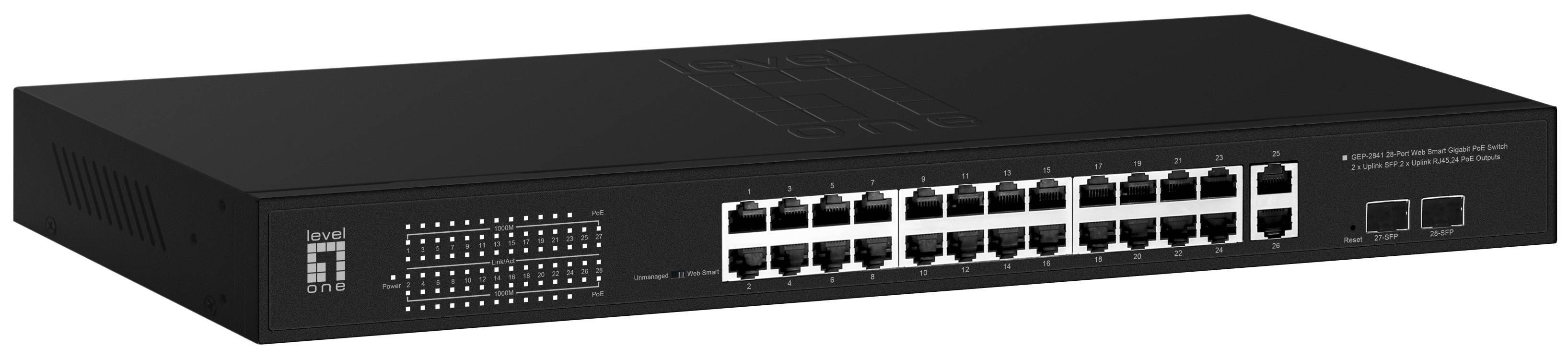 LevelOne Switch 28x GE GEP-2841 2xGSFP 370W 24xPo - Switch - Kupferdraht - 1 Gbp