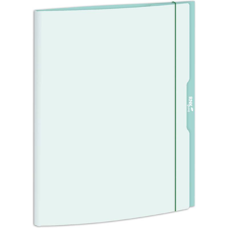 Eine hellblaue Mappe mit einem grünen Rücken und einem Reiter, der mit 