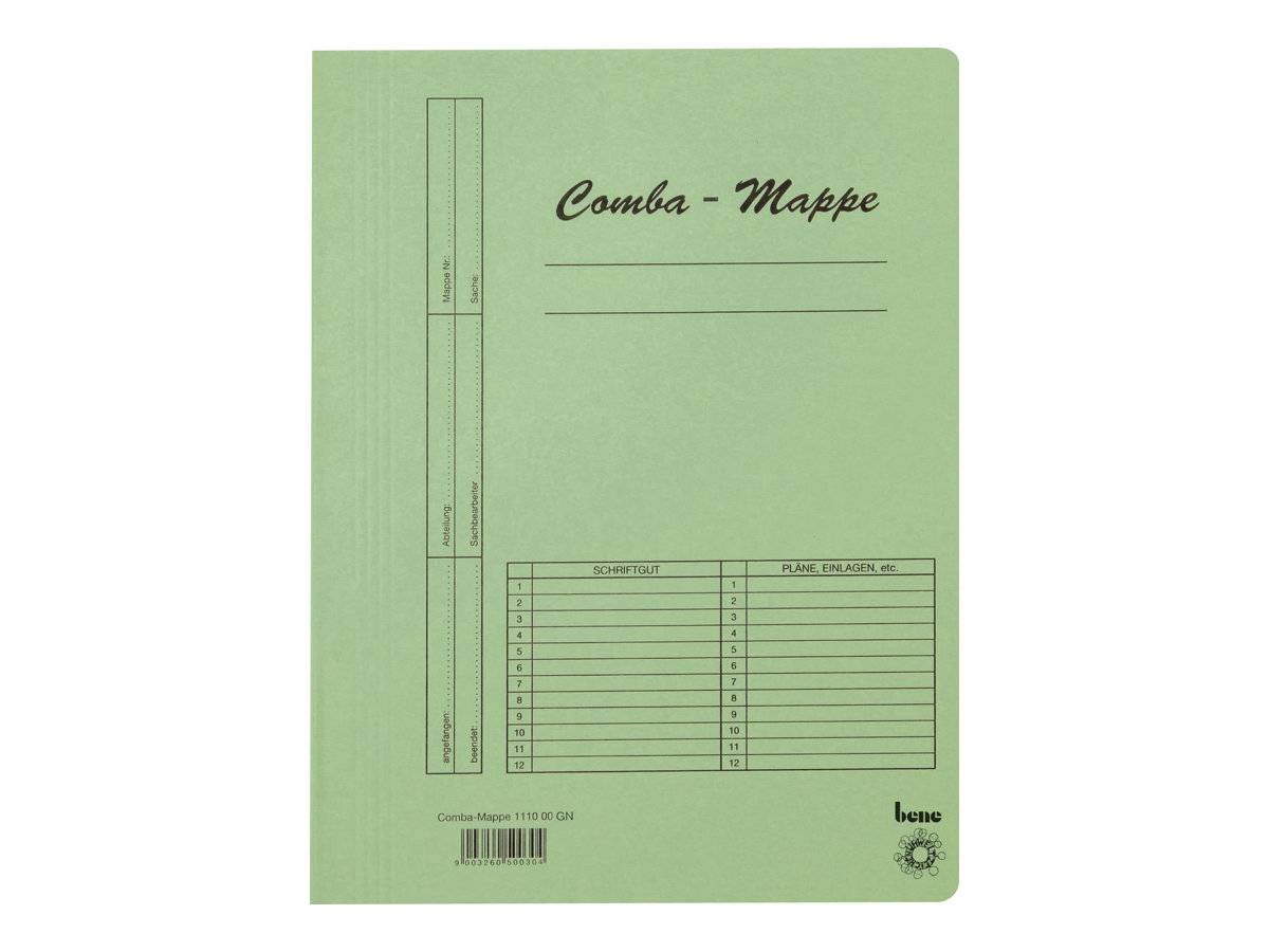 Bene Comba-Mappe - Schnellhefter - für A4 - Kapazität: 350 Blätter - grün (Packung mit 10)