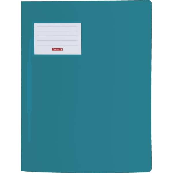Tealblaues Hardcover-Notizbuch mit einem kleinen weißen Etikett auf dem vorderen Umschlag.