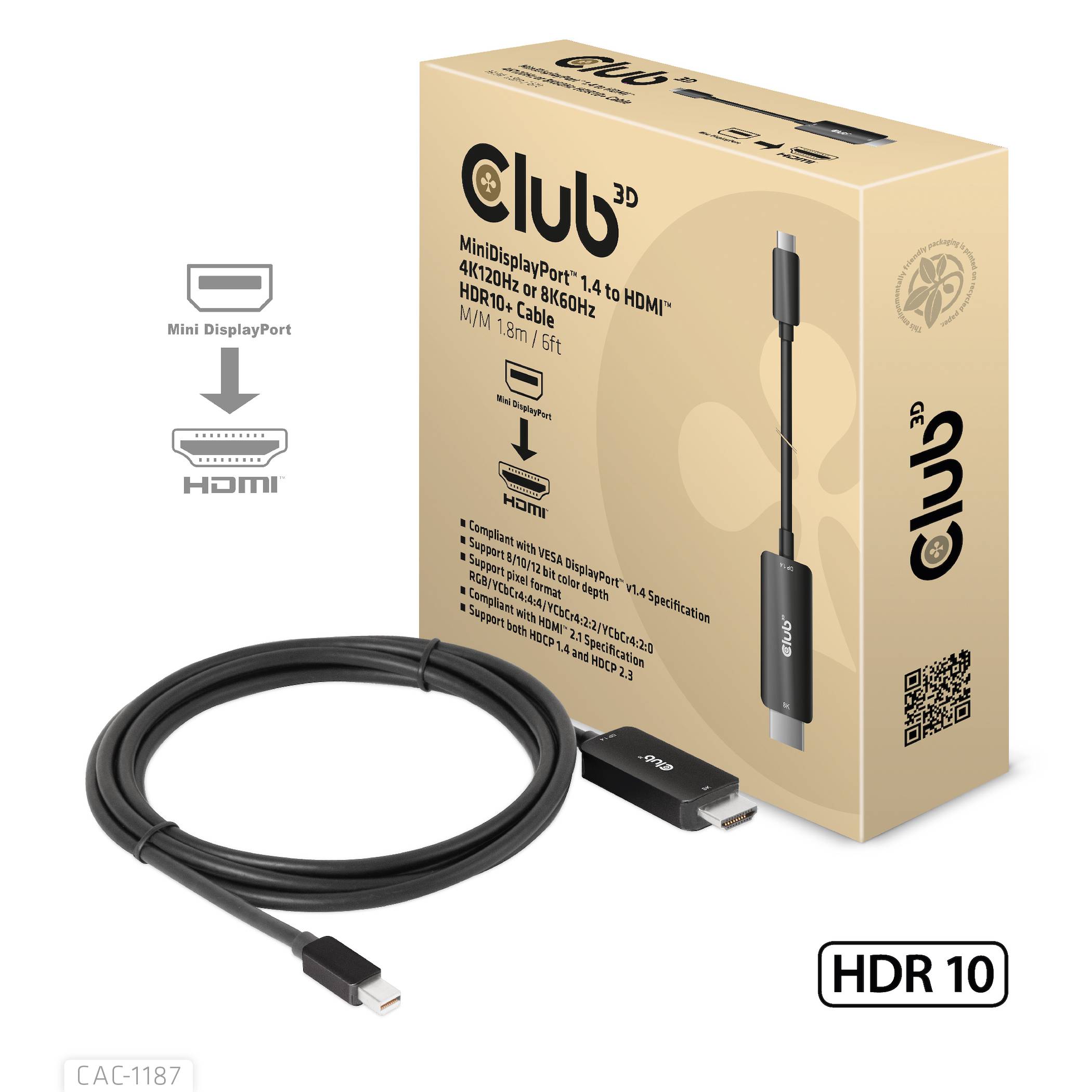 Club 3D CAC-1187 - Adapterkabel - Mini DisplayPort männlich zu HDMI männlich - 1