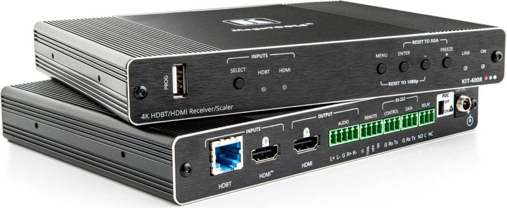 HDBT/HDMI-Empfänger/Scaler-Gerät mit Anschlüssen, die mit 