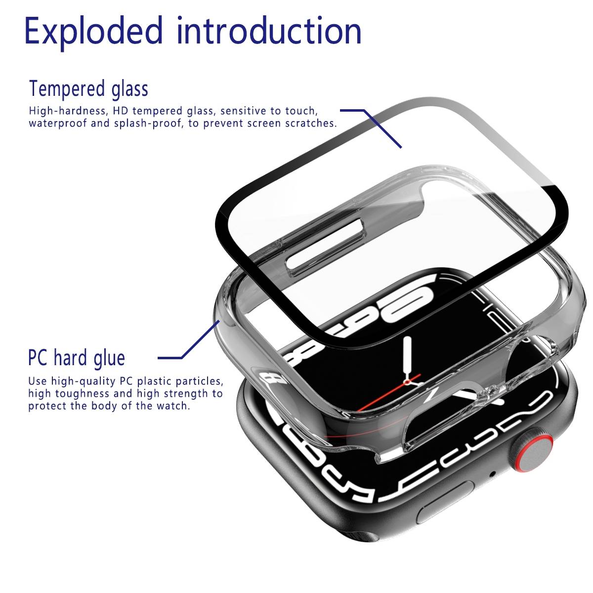 Für Apple Watch 9 8 7 41mm 2 in 1 Schock TPU Silikon Hülle + Hart Glas