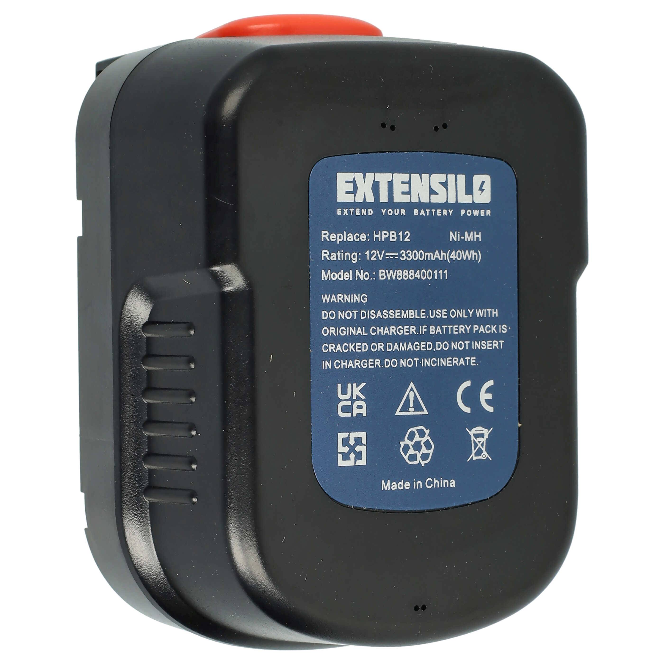 EXTENSILO Akku kompatibel mit Black & Decker PS12HAK, SS12, SS12CR, SX3000, PS122KB Elektrowerkzeug (3300 mAh, NiMH, 12 V)