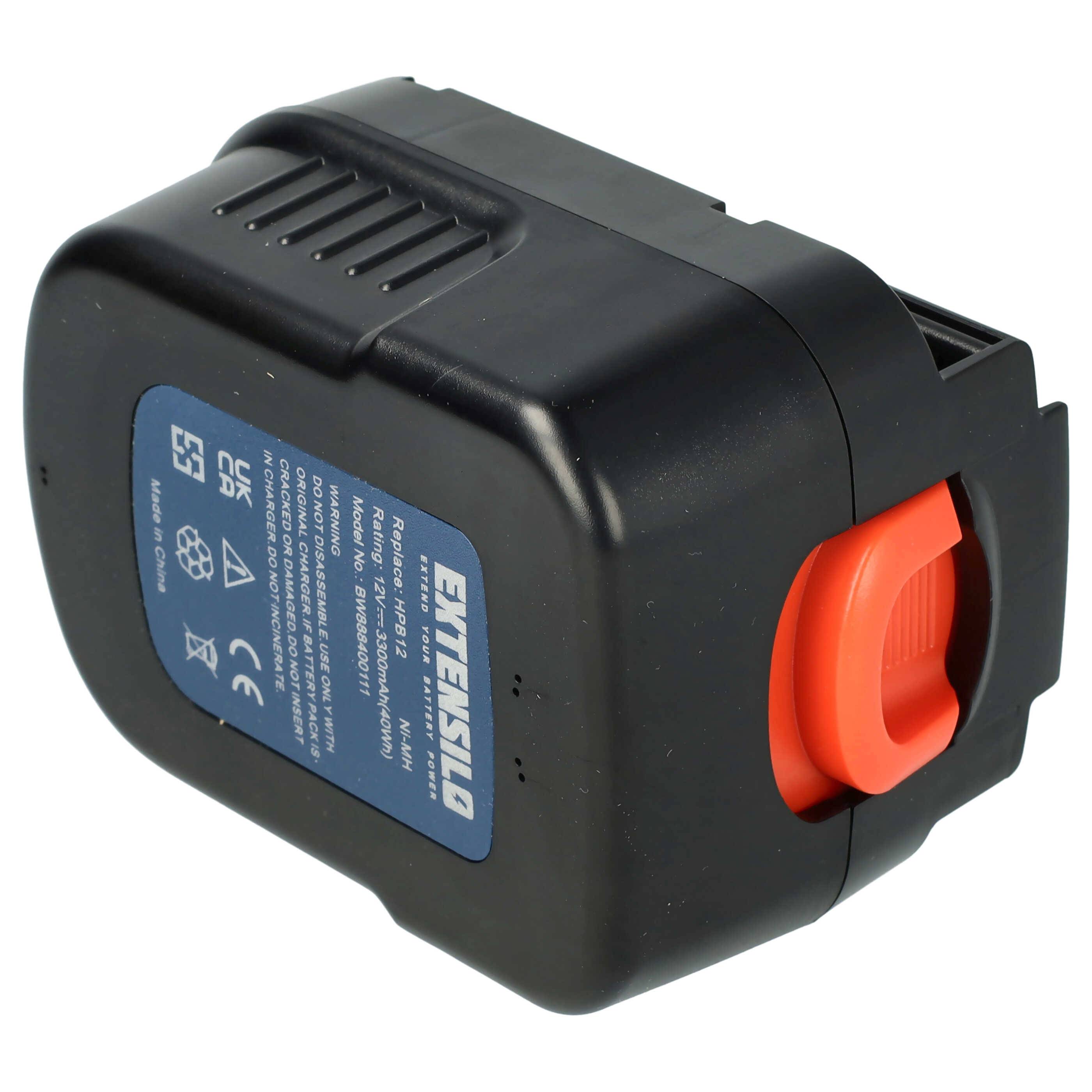 EXTENSILO Akku kompatibel mit Black & Decker XTC12IKH Elektrowerkzeug (3300 mAh, NiMH, 12 V)