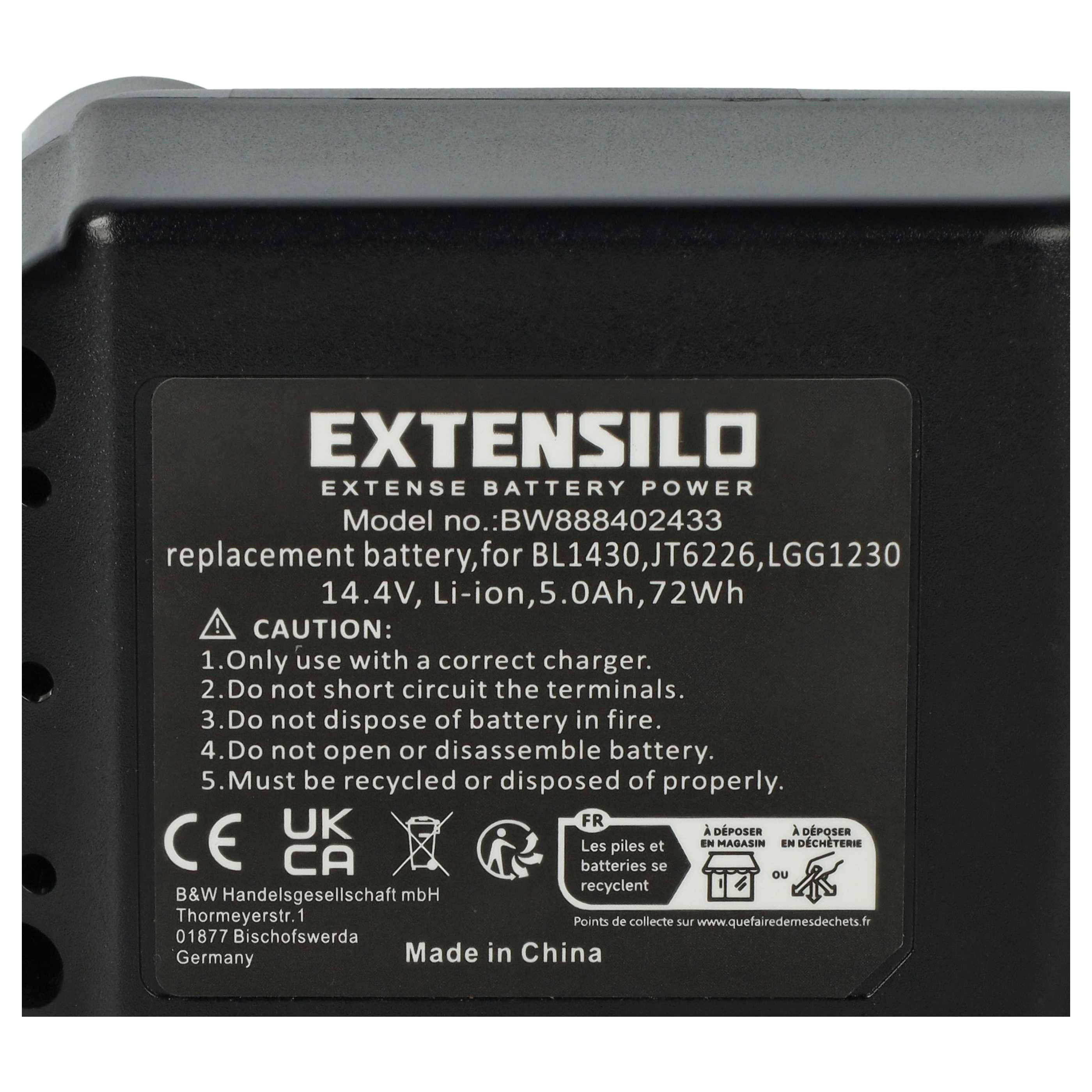 EXTENSILO Akku kompatibel mit Makita DHR164, DHR162RFE, DHR162Z, DHR164Z, DJS160, DJS160Z Elektrowerkzeug (5000 mAh, Li-Ion, 14,4 V)