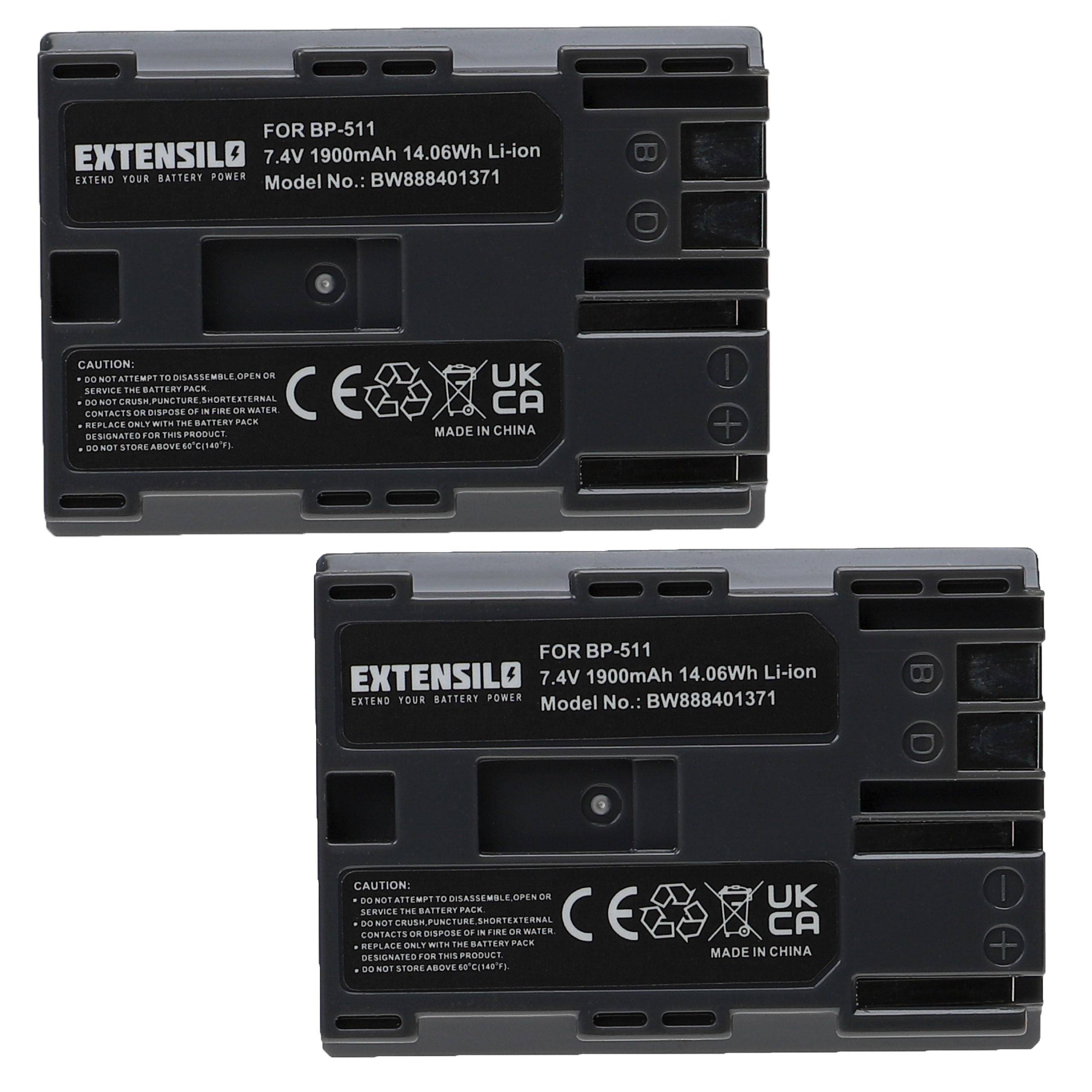 EXTENSILO 2x Akku kompatibel mit Canon MV530i, MV500i, MV500, MV550i, MV450i, MV430i, MV410, MV400i Kamera (1900 mAh, 7,4 V, Li-Ion)