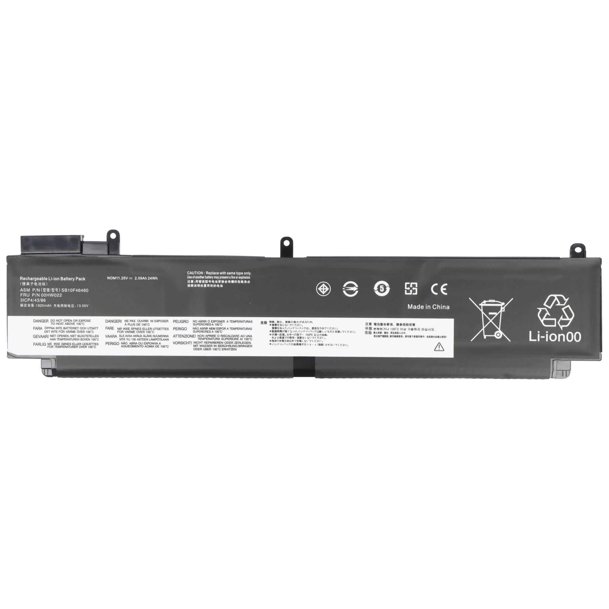 Akku passend für Lenovo ThinkPad T460s, Li-Polymer, 11,4V, 2090mAh, 24Wh, 268,5 x 64,0 x 5,0