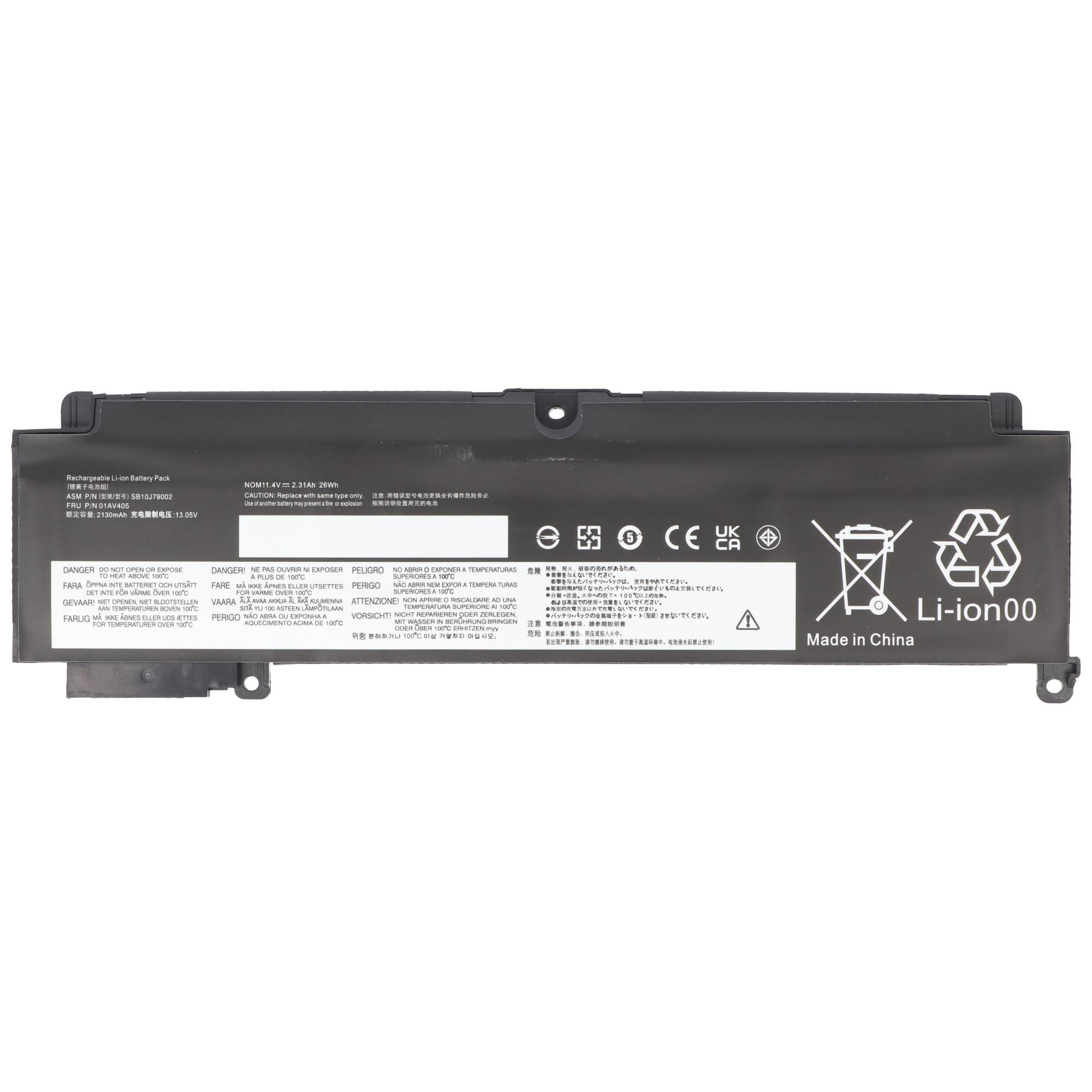 Akku passend für Lenovo ThinkPad T460s, Li-Polymer, 11,4V, 2090mAh, 24Wh, 268,5 x 64,0 x 5,0