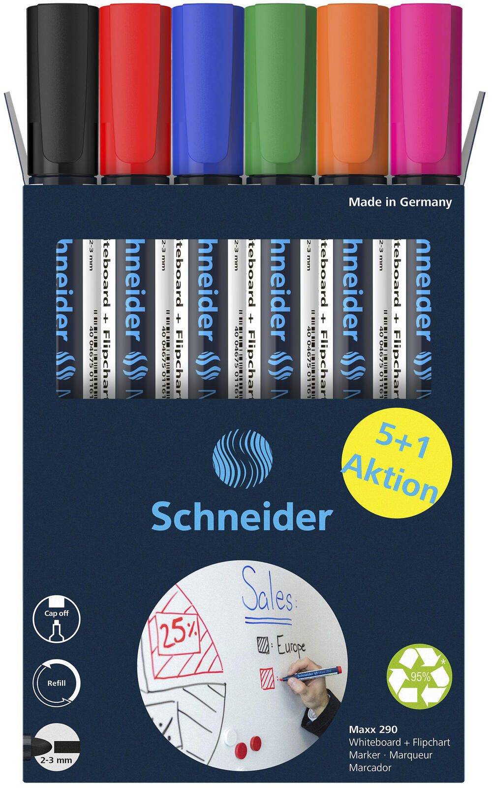 Schneider Schreibgeräte 6 Maxx 290 Whiteboard- und Flipchart-Marker farbsortiert 2.0 - 3.0