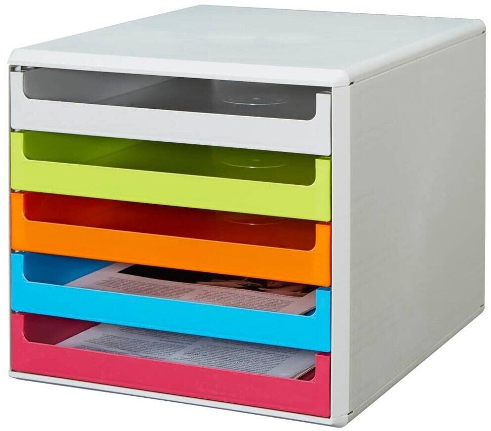 M&M Schubladenbox A4 mit 5 Schubladen - Grau/Grün/Orange/Blau/Rot