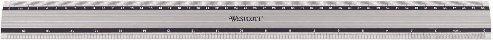 Westcott-Stahllineal mit schwarzer und weißer Messskala und dem zentrierten Westcott-Logo.