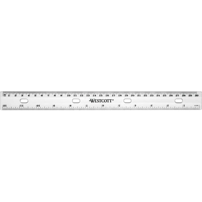 WESTCOTT Flachlineal mit Abheftlochung, 300 mm, Kunststoff