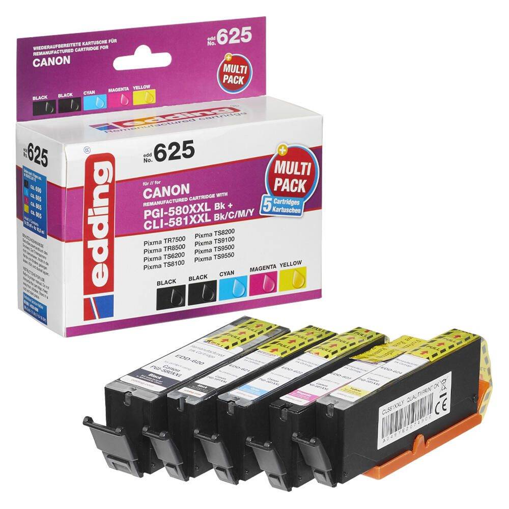 EDDING 5 EDD-625 2x schwarz cyan magenta gelb Tintenpatronen ersetzen Canon