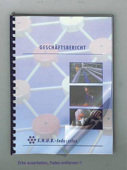 Spiralgebundener Geschäftsbericht mit dem Titel „GESCHÄFTSBERICHT