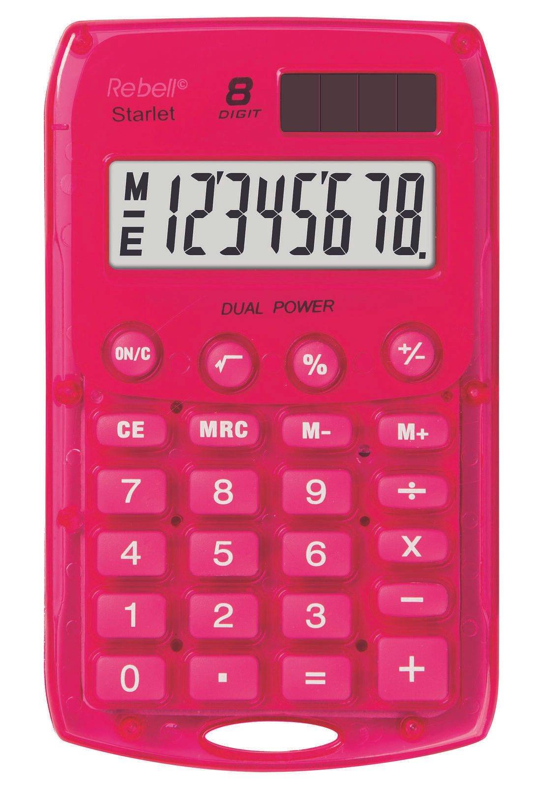 Ein rosa Taschenrechner mit Dualbetrieb zeigt die Zahlen „12345678