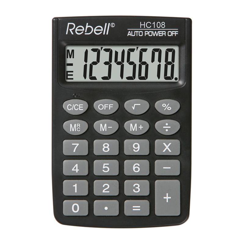 Black Rebello HC108 Taschenrechner zeigt 12345678 auf dem Display.