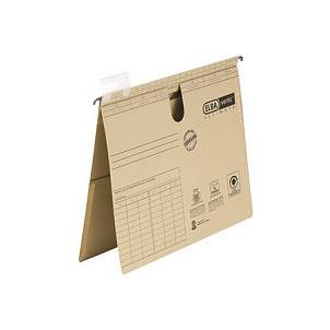 Ein beiges Pappaktenheft oder Archivumschlag mit Registerkarte oben, Aufhängelöchern und auf der Vorderseite gedruckten Formularlinien.