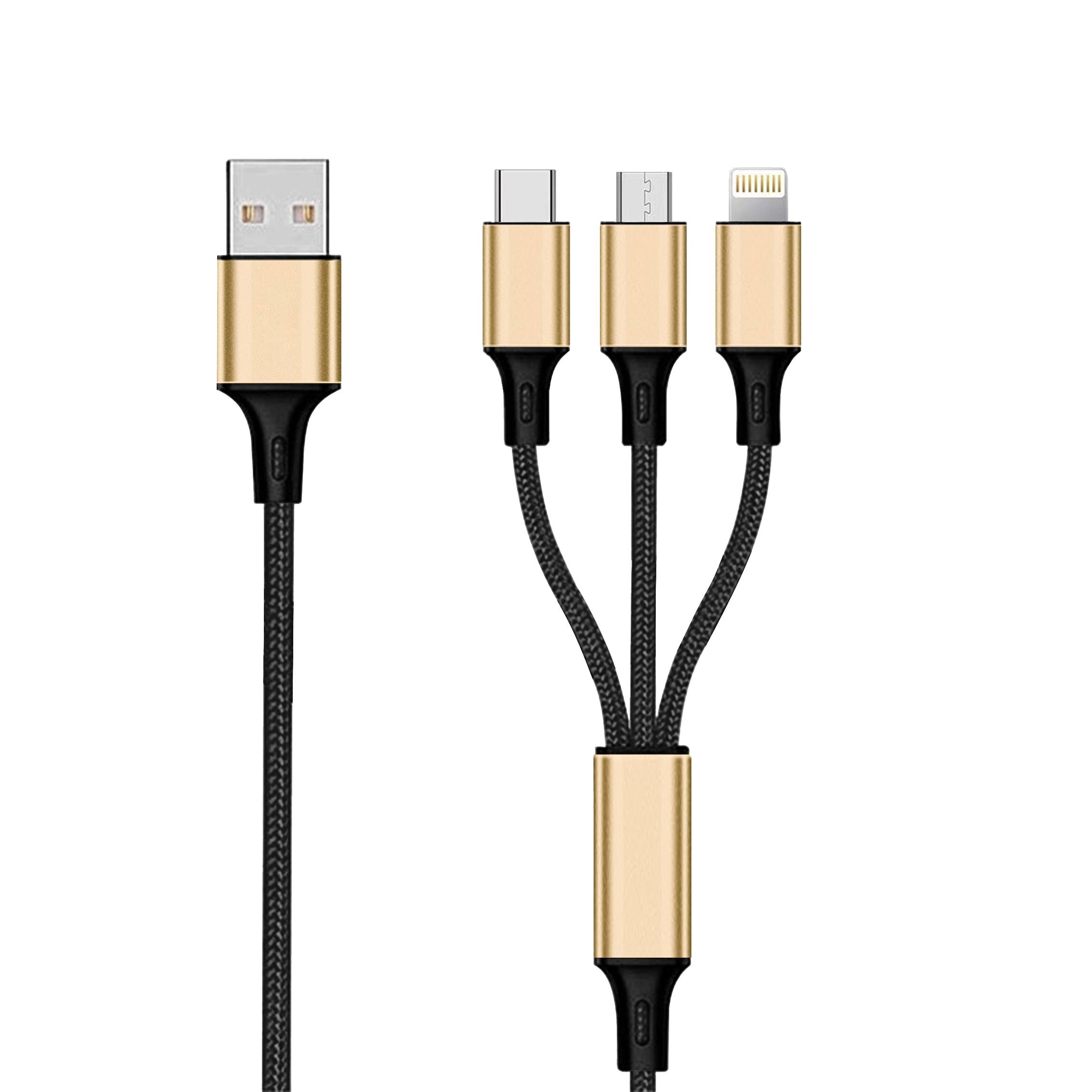 2GO 797152 - 3 m - USB B - USB C/Micro-USB B/Lightning - Schwarz - Gold - in 1 U