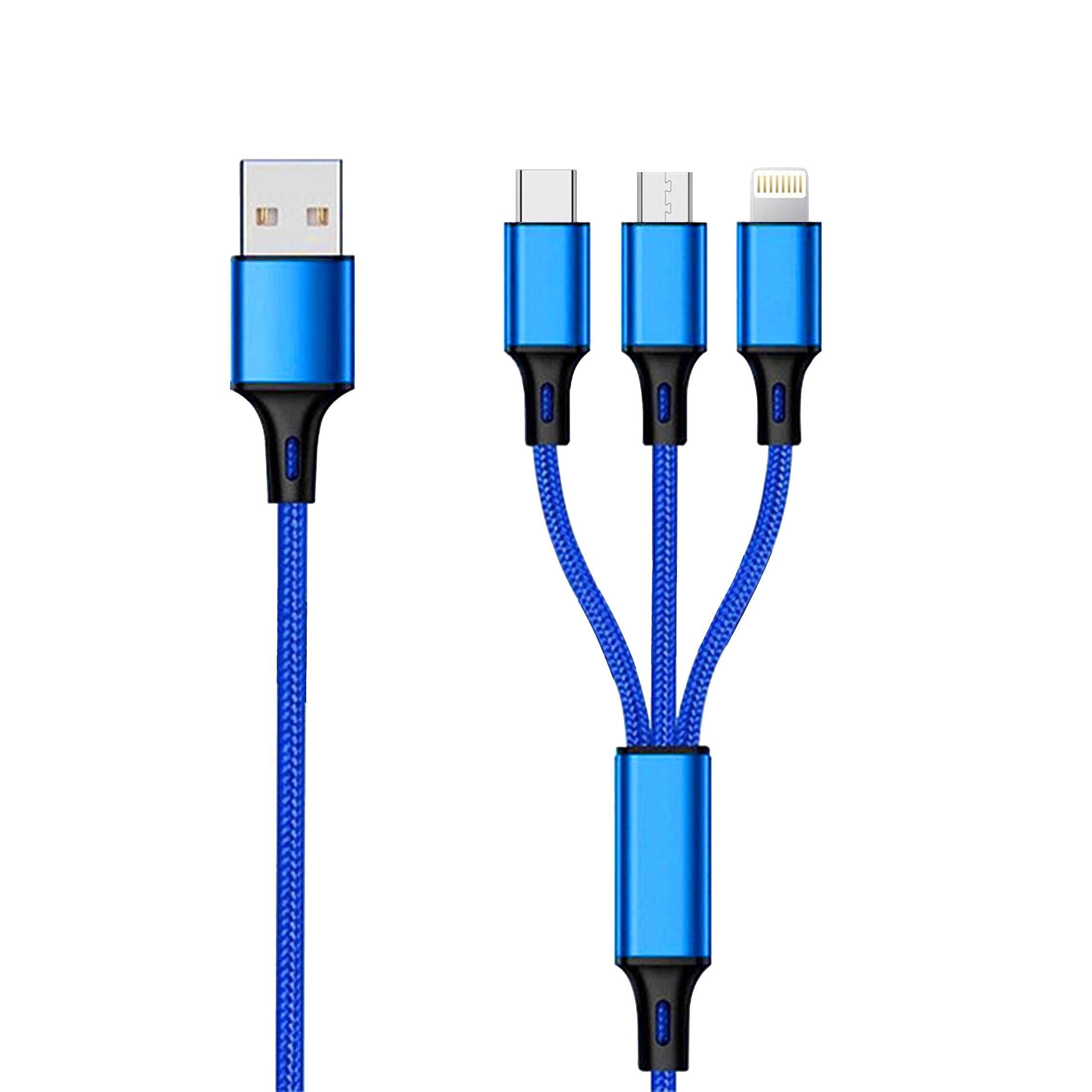 2GO 797151 - 1,5 m - USB B - USB C/Micro-USB B/Lightning - Schwarz - Blau - 3 in