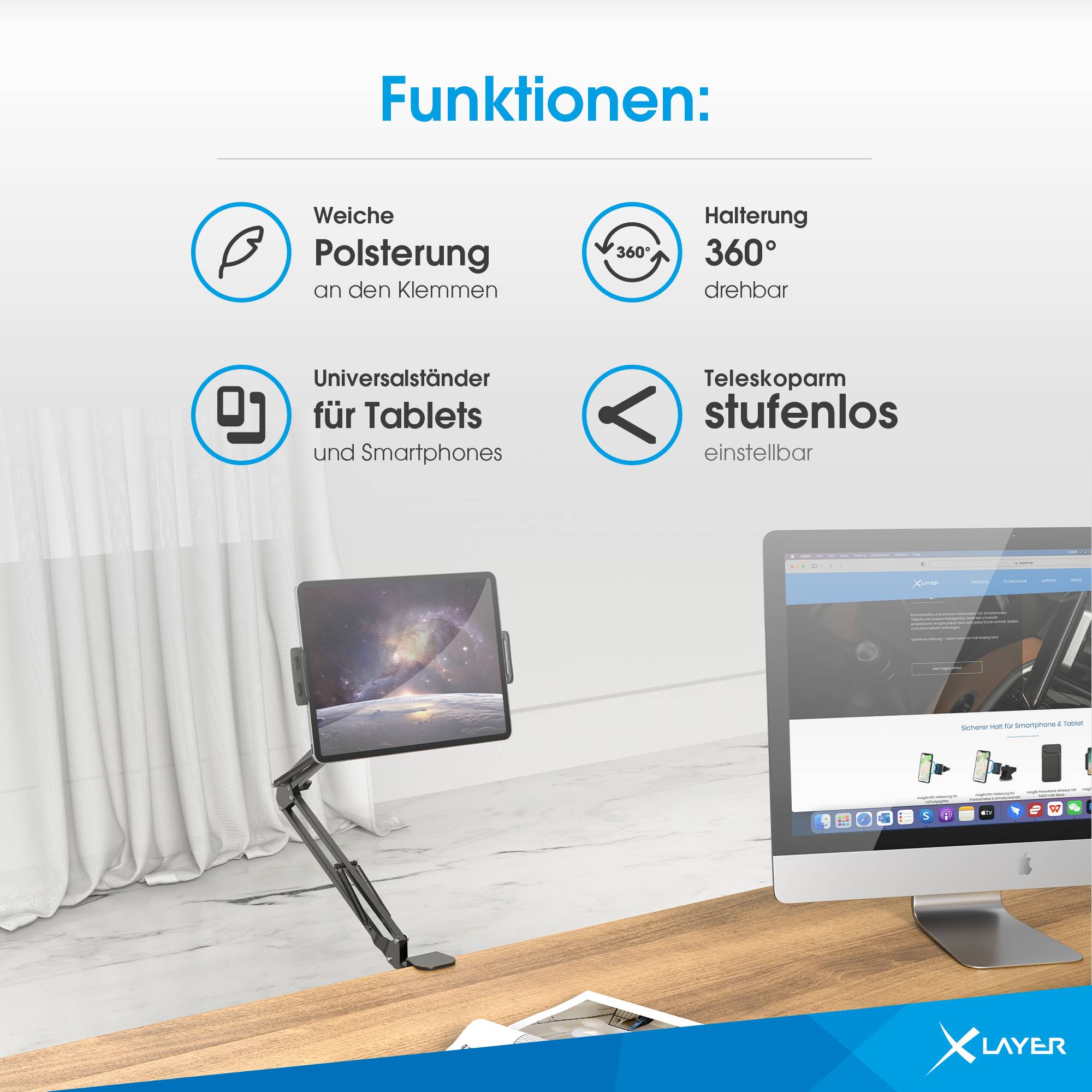 XLayer Tablet-Halterung mit Schwenkarm Black