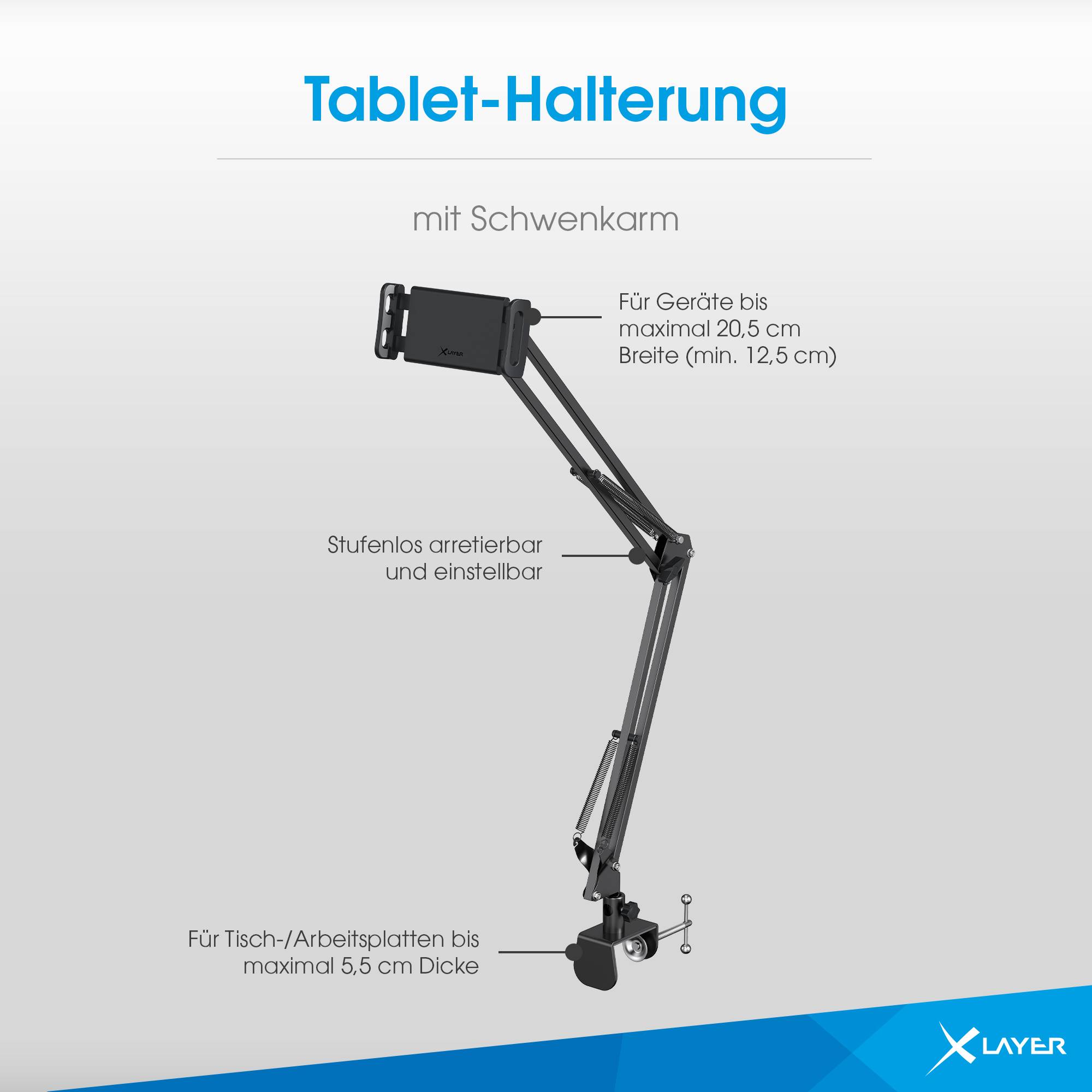 XLayer Tablet-Halterung mit Schwenkarm Black