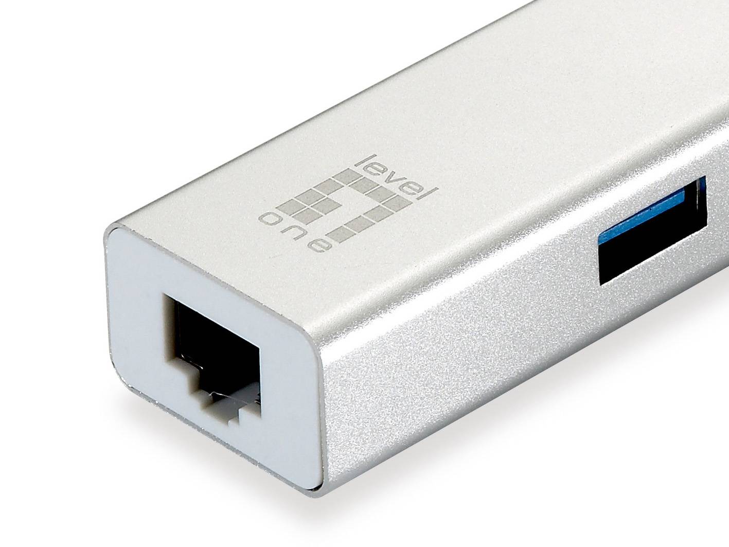 LevelOne USB-0503 - Hub - 3 x SuperSpeed USB 3.0 + 1 x 10/100/1000