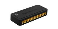 Schwarzer 8-Port Fast-Ethernet-Netzwerk-Switch mit goldenen Anschlüssen auf weißem Hintergrund