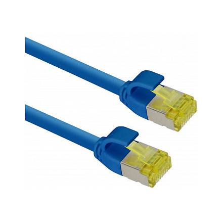 Zwei blaue Ethernet-Netzwerkkabel mit gelben RJ45-Steckern auf weißem Hintergrund.