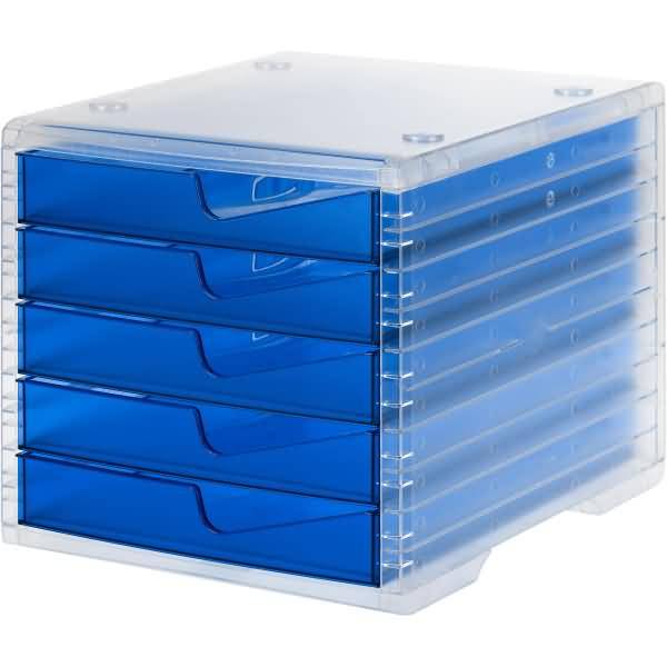 Schubladenbox styrowingsbox 5 Schübe light transparent/blau