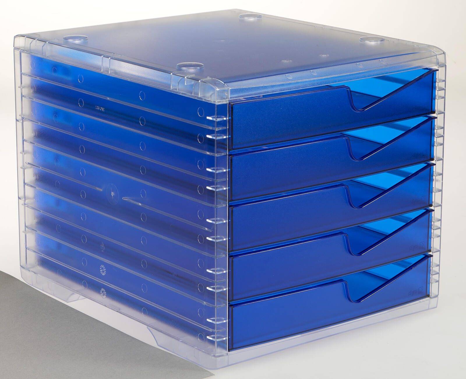 styro Schubladenbox swingbox light blau DIN C4 mit 5 Schubladen