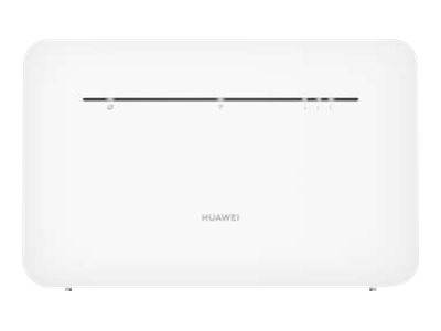 Weißer Huawei-Router oder Modem mit einem dünnen horizontalen Anzeigebalken auf der Vorderseite und dem zentriert darunter angebrachten Huawei-Logo.