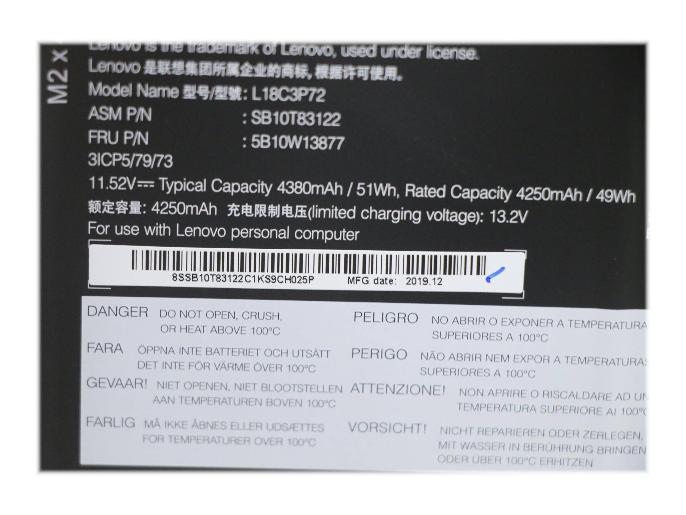 LENOVO - Celxpert L18C3P72 - Laptop-Batterie - Lithium-Ionen